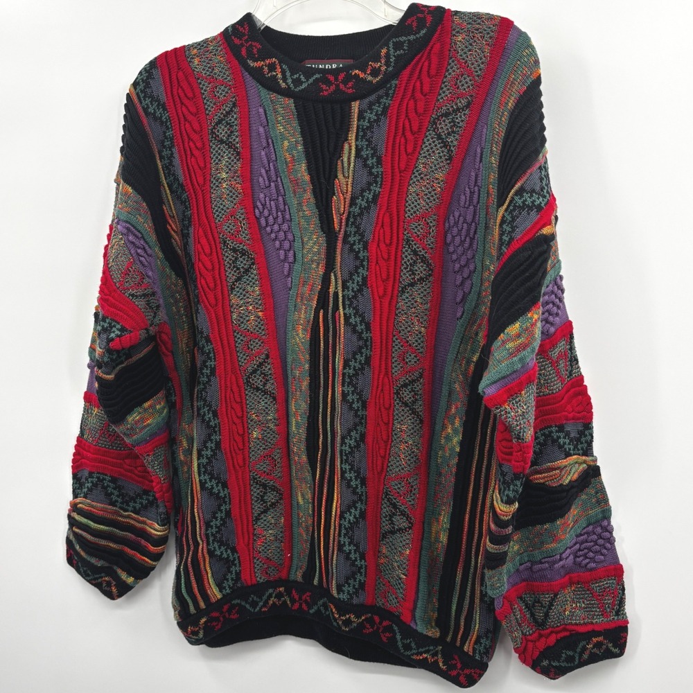 Tundra Bachrach Men's Multicolor Striped Cable Knit Sweater Size M, Vintage, VTG